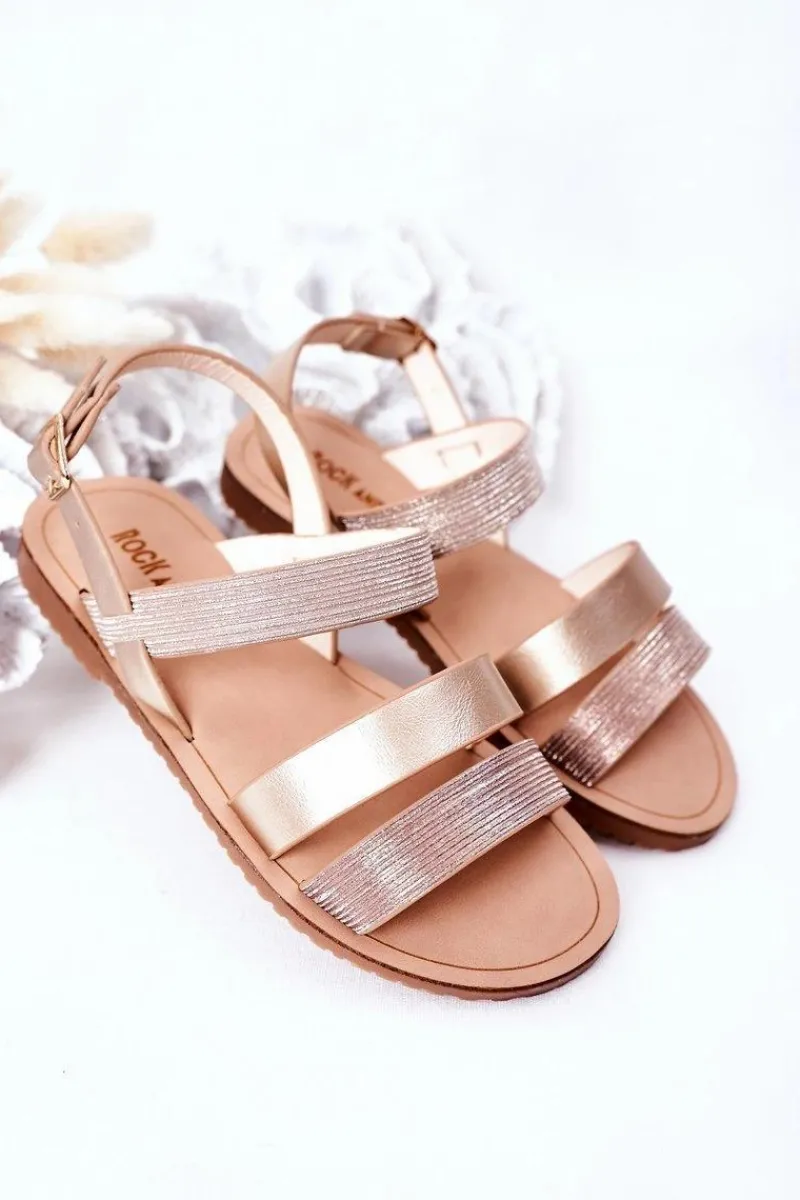 New Dziecięce Błyszczące Sandały Różowe Złoto Natalie Dzieci Dziewczęce