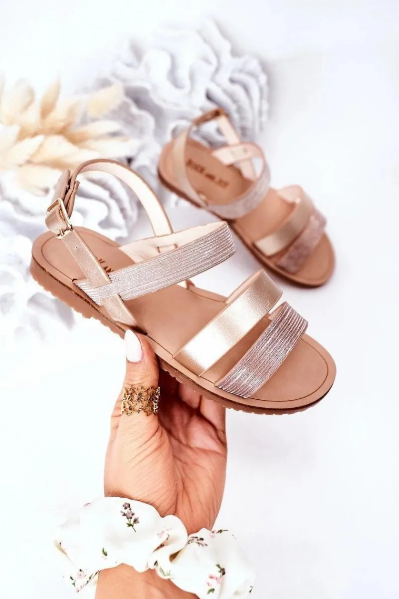 New Dziecięce Błyszczące Sandały Różowe Złoto Natalie Dzieci Dziewczęce