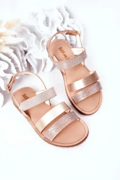 New Dziecięce Błyszczące Sandały Różowe Złoto Natalie Dzieci Dziewczęce