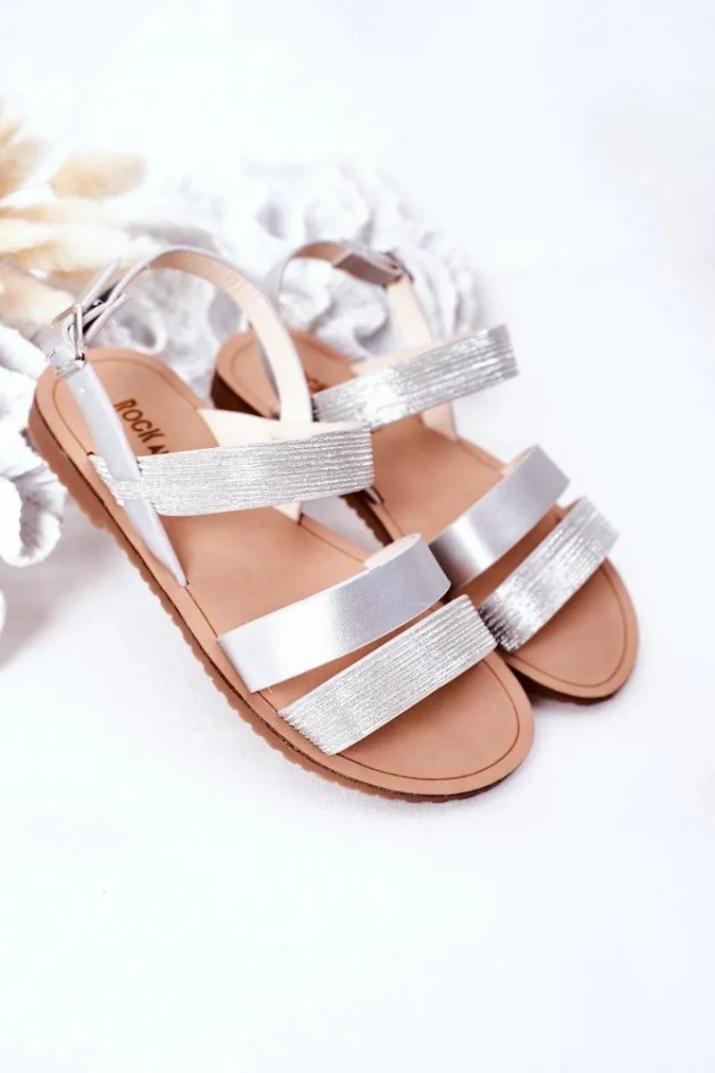 Boto Dziecięce Błyszczące Sandały Srebrne Natalie