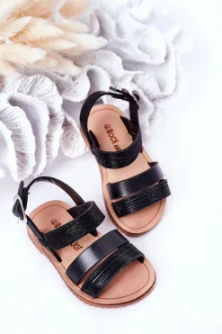 New Boto Dziecięce Błyszczące Sandały Czarne Natalie