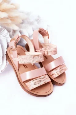 Hot Dziecięce Błyszczące Sandały Wężowy Wzór Różowe Natalie Dzieci Dziewczęce