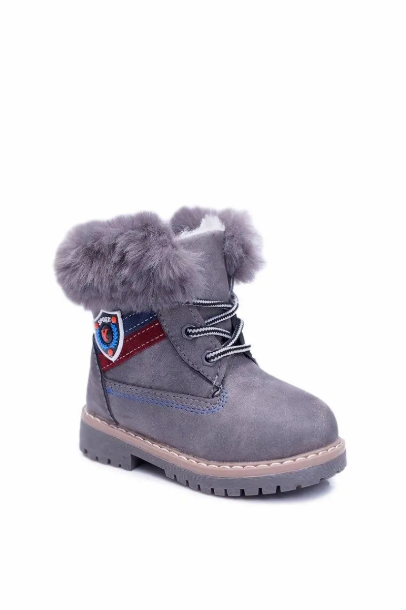 Best Boto Dziecięce Chłopięce Botki Ocieplane Futerkiem Trapery Szare Cobi