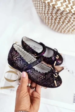 Balerinki Dziecięce>Damskie buty S.Barski Dziecięce Czarne Ażurowe Balerinki na Rzep Barski Remtro