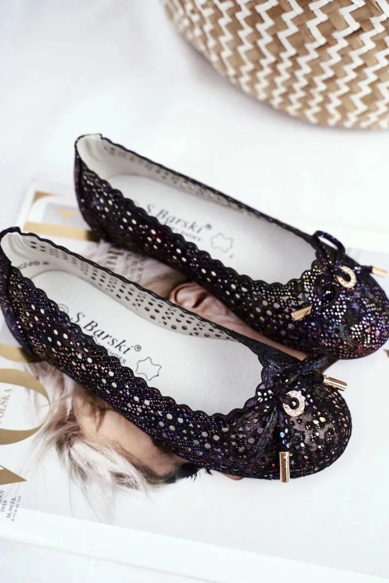 Balerinki Dziecięce>Damskie buty S.Barski Dziecięce Czarne Ażurowe Balerinki na Rzep Barski Remtro