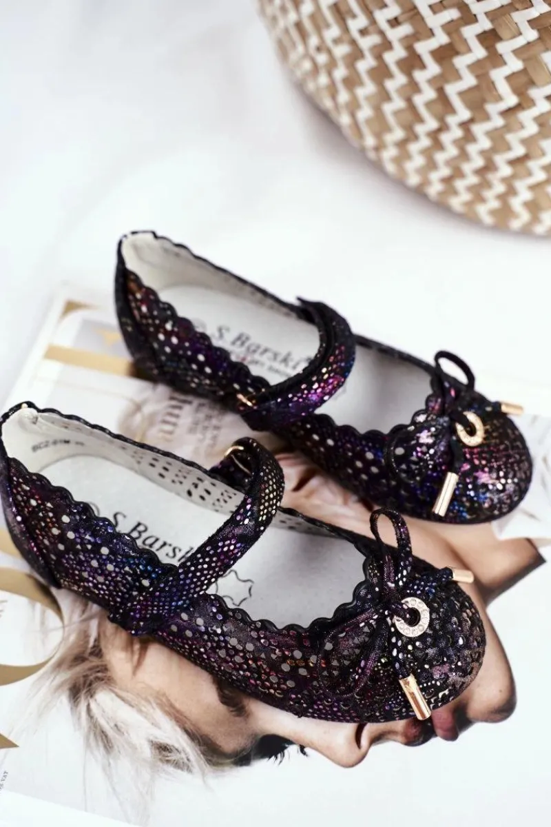 Balerinki Dziecięce>Damskie buty S.Barski Dziecięce Czarne Ażurowe Balerinki na Rzep Barski Remtro