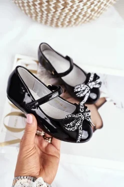 Hot Damskie buty S.Barski Dziecięce Czarne Balerinki na Rzep Barski Mindi