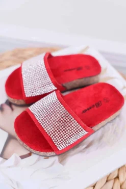 Dziewczęce>Boto Dziecięce Czerwone Klapki Na Korku Kryształki Malena