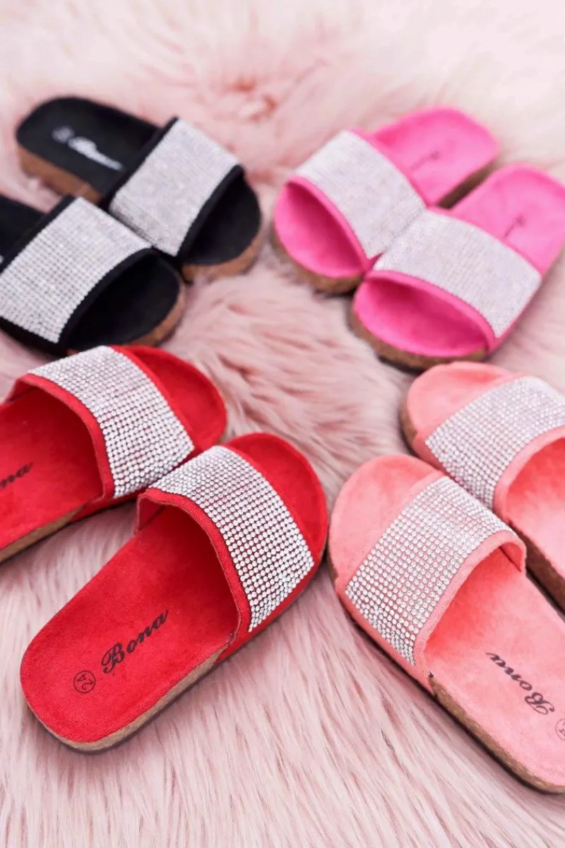 Dziewczęce>Boto Dziecięce Czerwone Klapki Na Korku Kryształki Malena