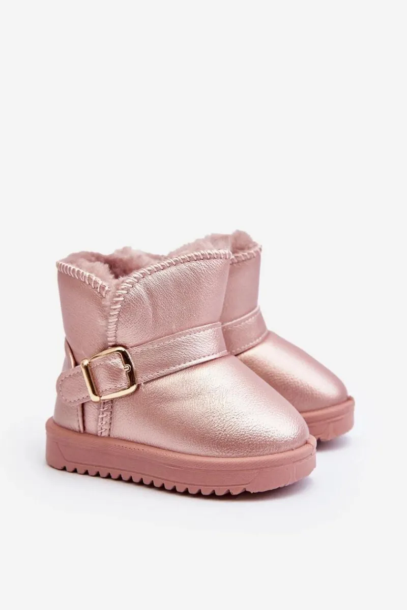 Chłopięce|Dziewczęce>Boto Dziecięce Eko Skórzane Śniegowce Z Paskiem Różowe Orinor