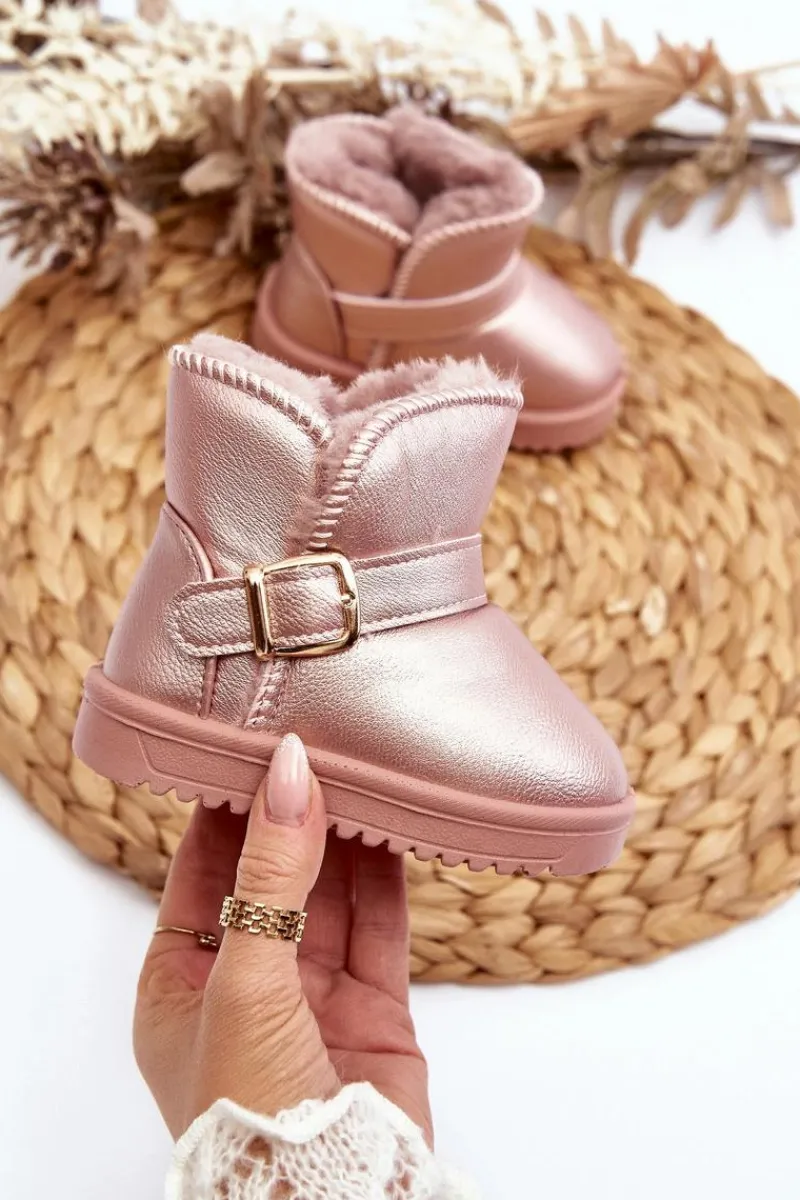 Chłopięce|Dziewczęce>Boto Dziecięce Eko Skórzane Śniegowce Z Paskiem Różowe Orinor