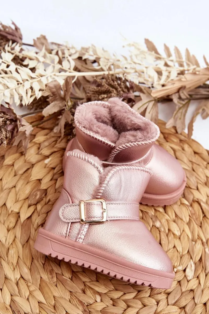 Chłopięce|Dziewczęce>Boto Dziecięce Eko Skórzane Śniegowce Z Paskiem Różowe Orinor