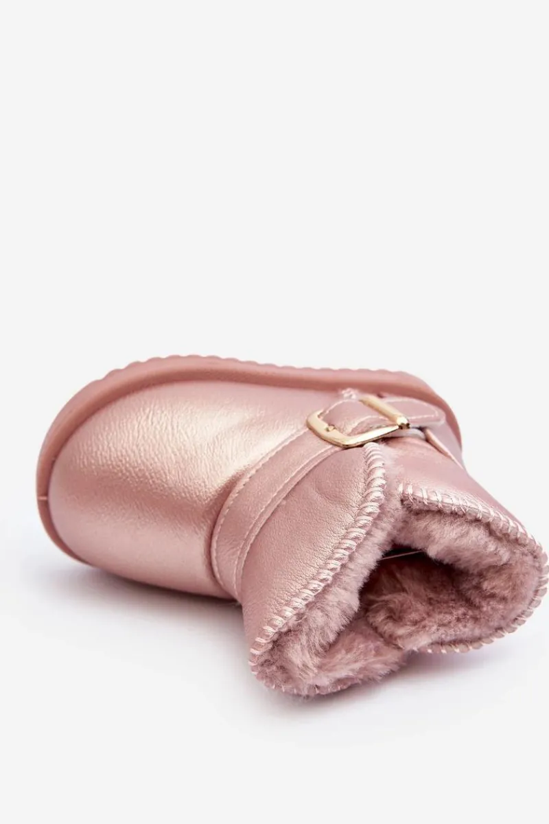 Chłopięce|Dziewczęce>Boto Dziecięce Eko Skórzane Śniegowce Z Paskiem Różowe Orinor