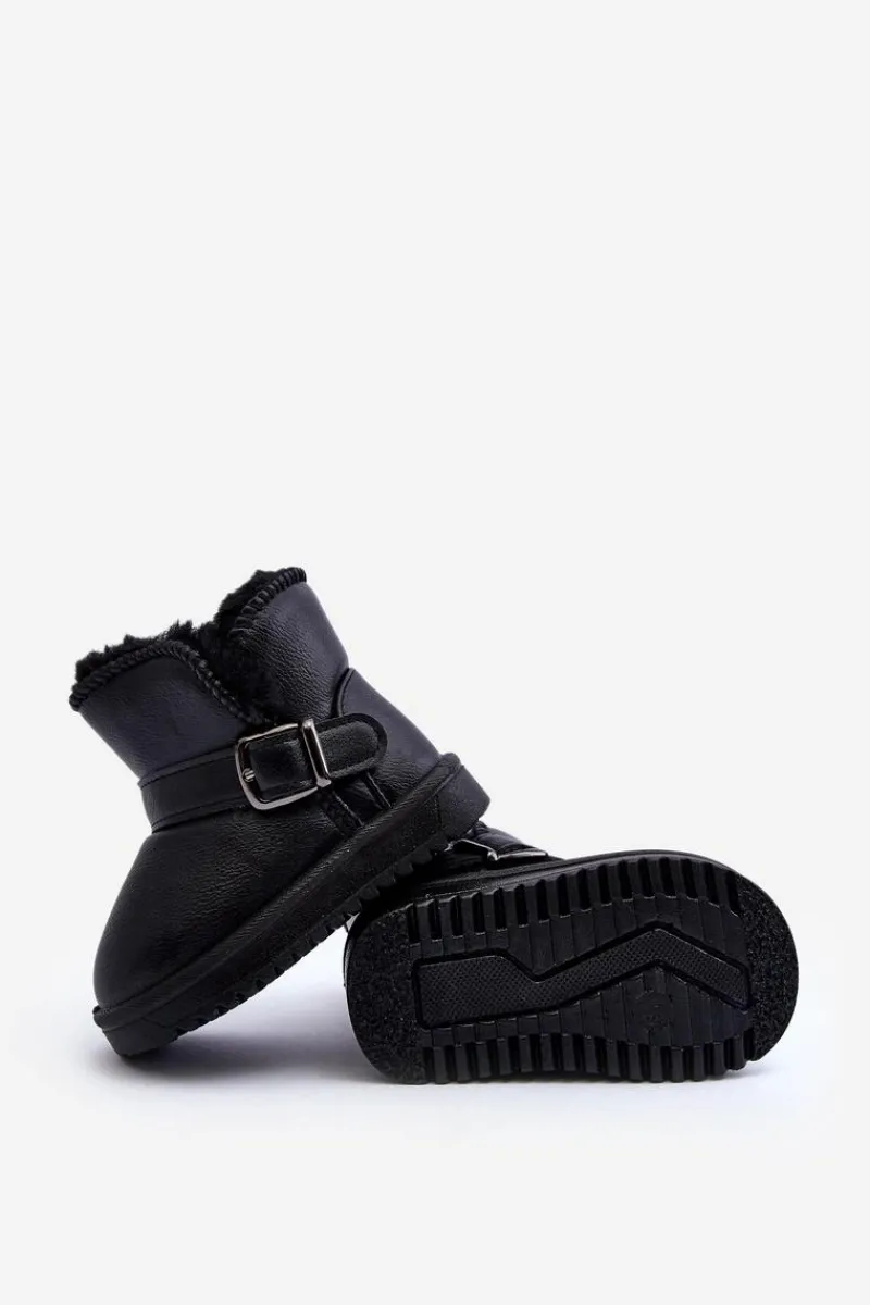 Hot Boto Dziecięce Eko Skórzane Śniegowce Z Paskiem Czarne Orinor Czarny