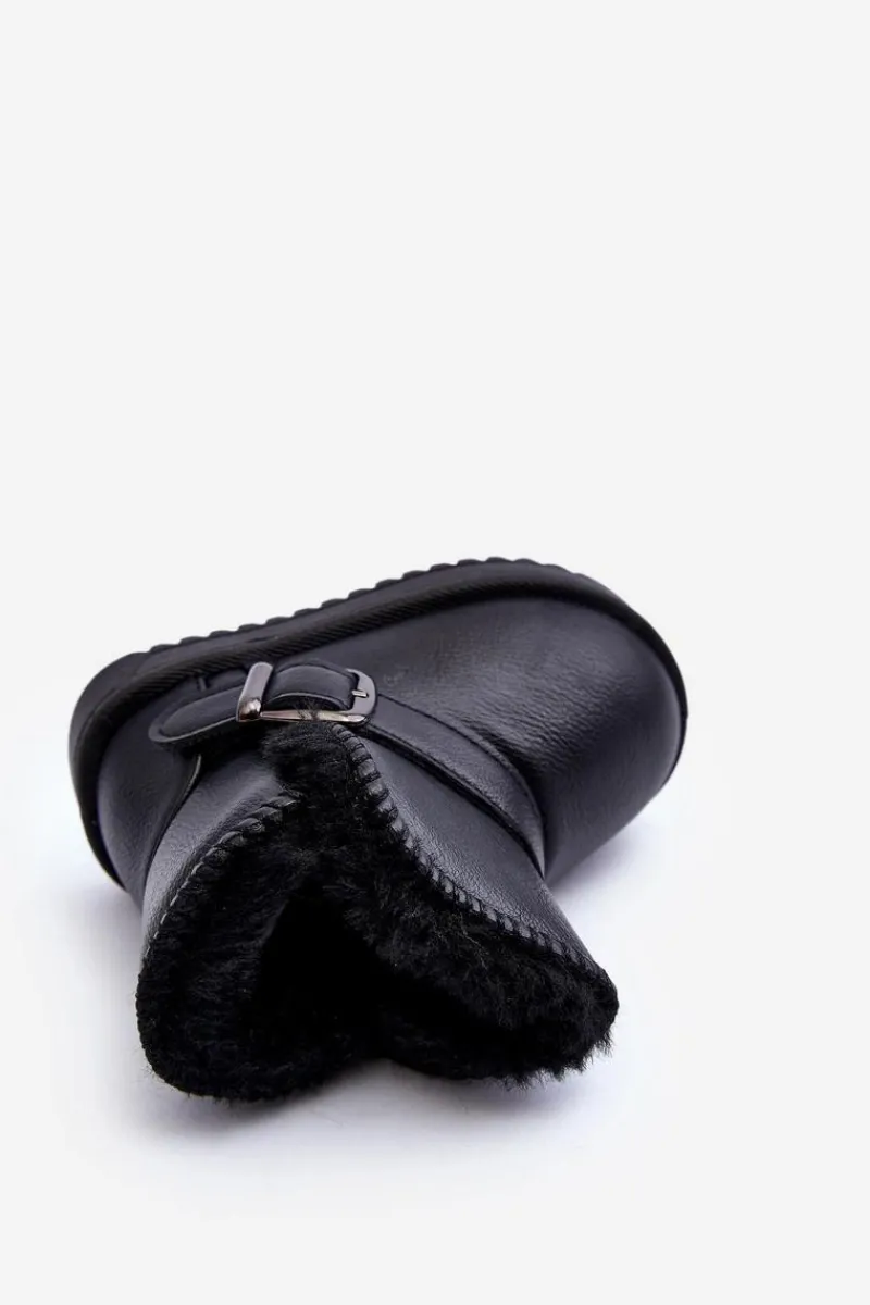 Hot Boto Dziecięce Eko Skórzane Śniegowce Z Paskiem Czarne Orinor Czarny