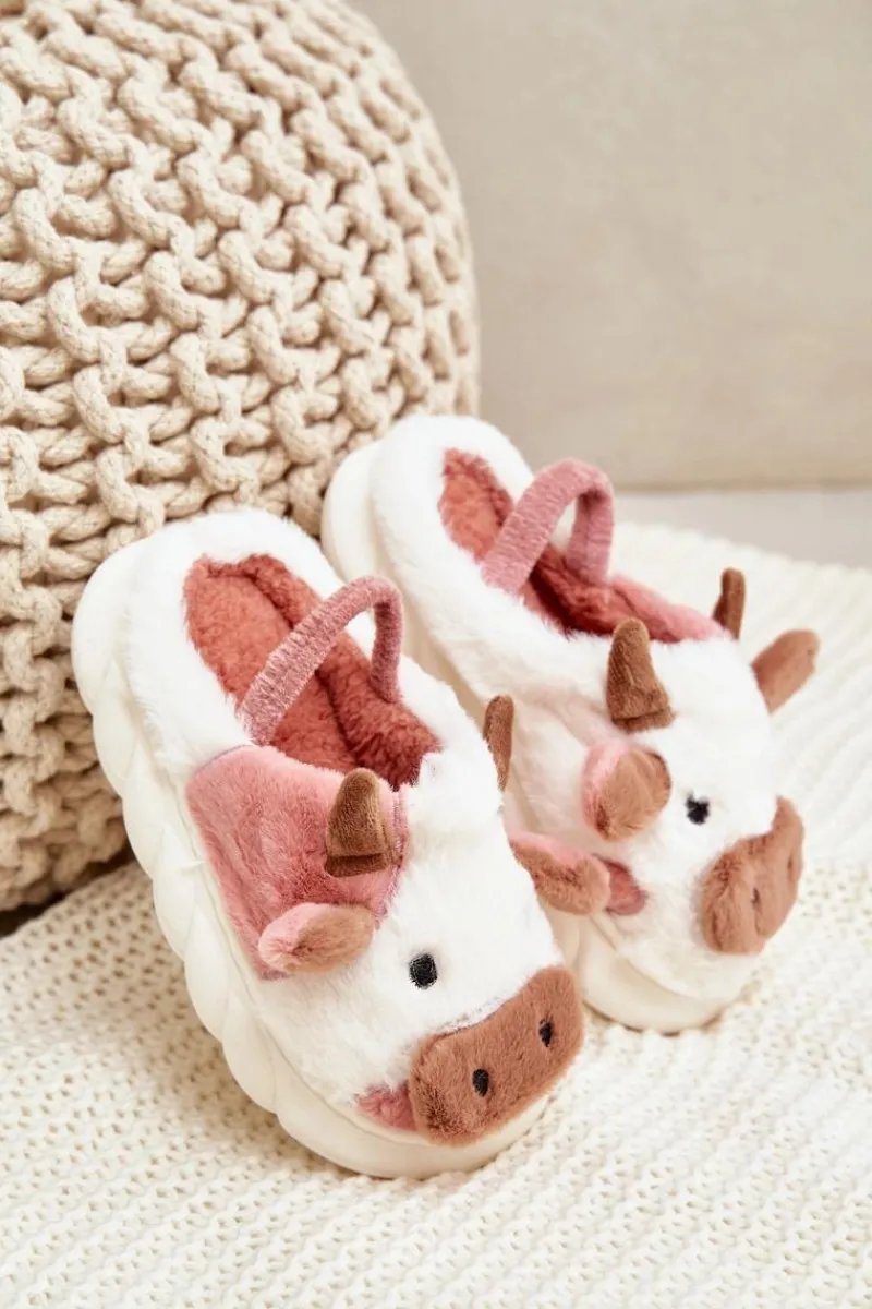 Best Boto Dziecięce Futrzane Kapcie Z Motywem Krowy Różowe Tamorrin