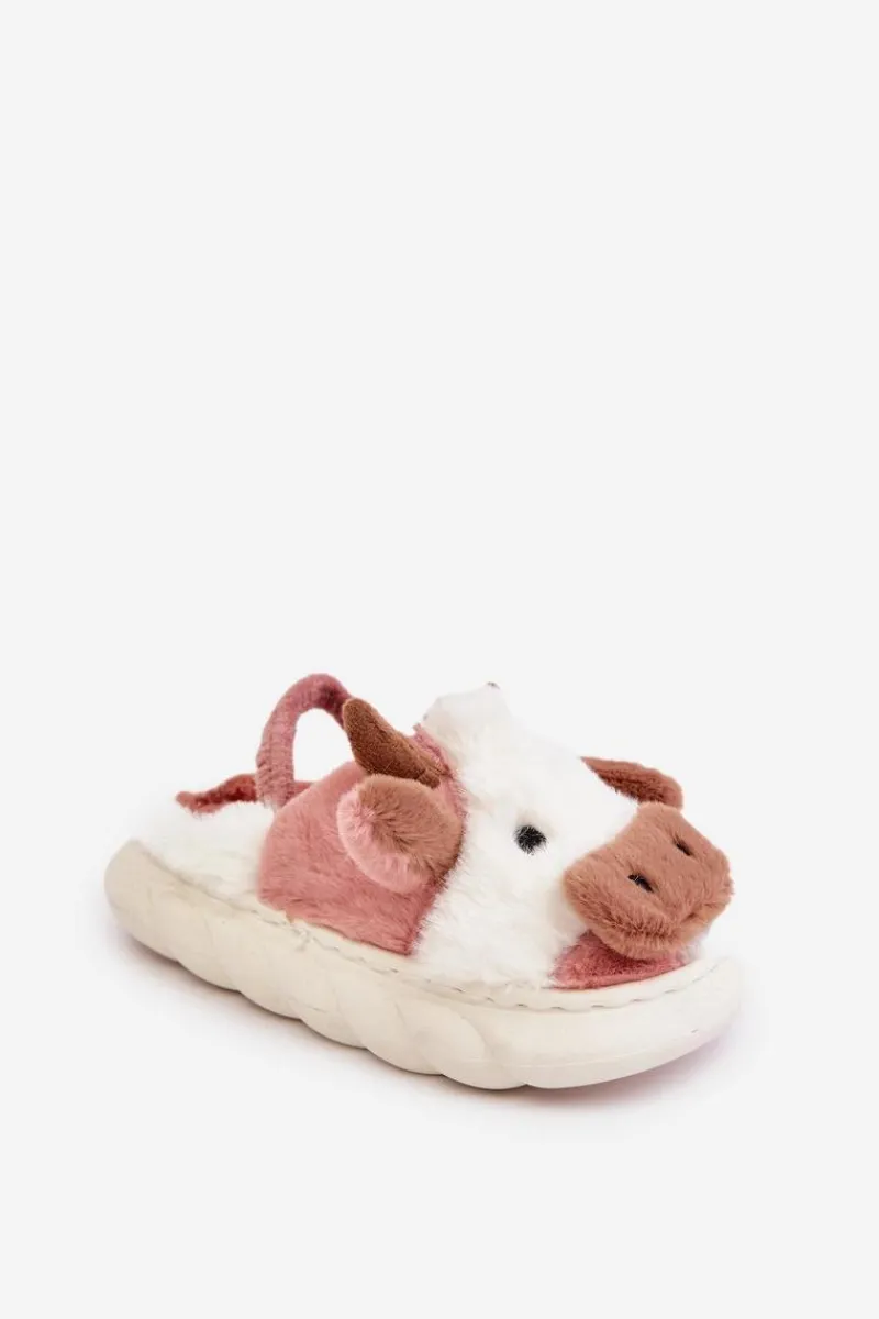 Best Boto Dziecięce Futrzane Kapcie Z Motywem Krowy Różowe Tamorrin