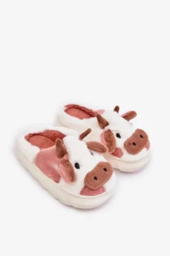 Best Boto Dziecięce Futrzane Kapcie Z Motywem Krowy Różowe Tamorrin