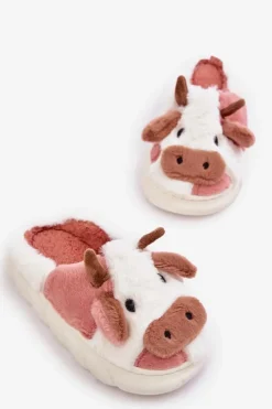 Best Boto Dziecięce Futrzane Kapcie Z Motywem Krowy Różowe Tamorrin