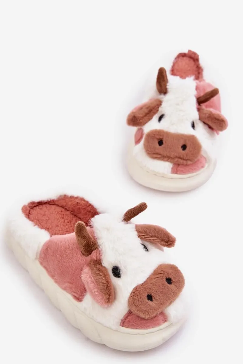 Best Boto Dziecięce Futrzane Kapcie Z Motywem Krowy Różowe Tamorrin