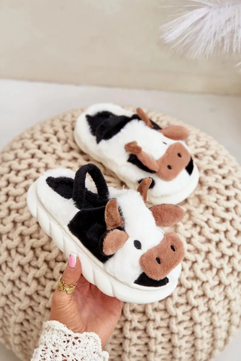 Chłopięce|Dziewczęce>Boto Dziecięce Futrzane Kapcie Z Motywem Krowy Białe Tamorrin