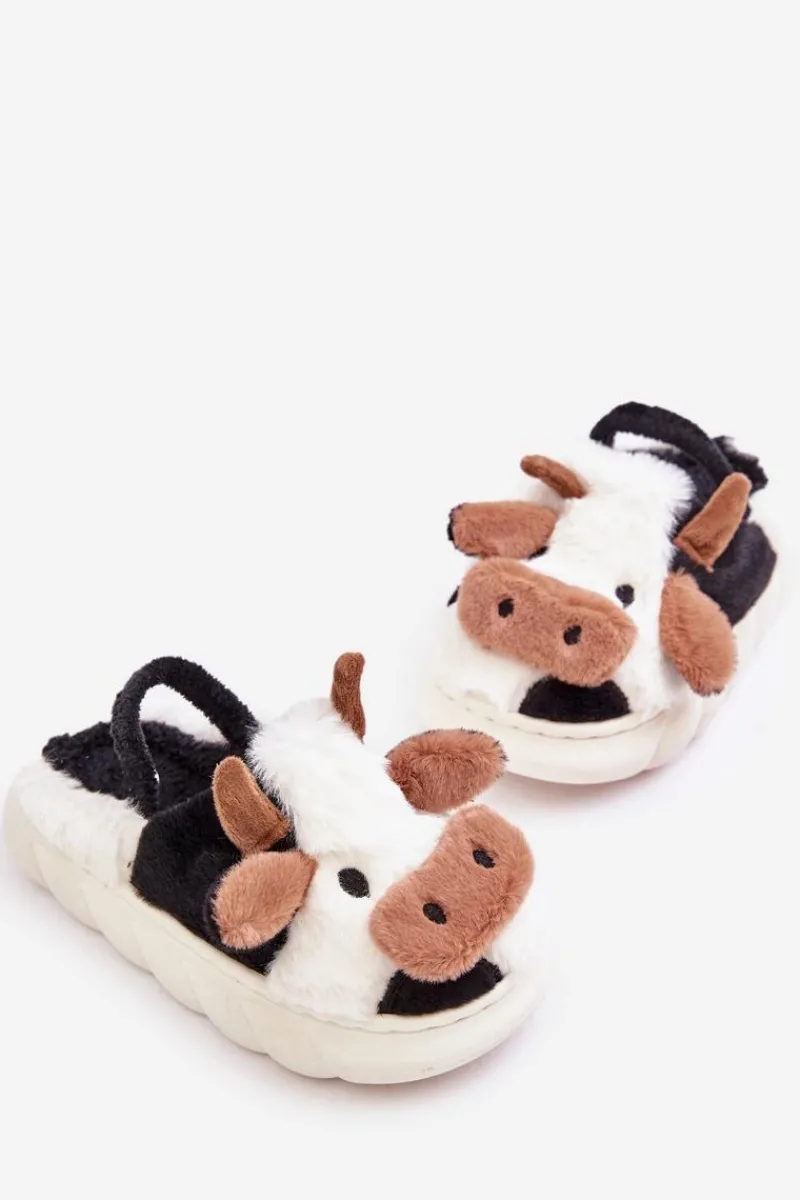 Chłopięce|Dziewczęce>Boto Dziecięce Futrzane Kapcie Z Motywem Krowy Białe Tamorrin