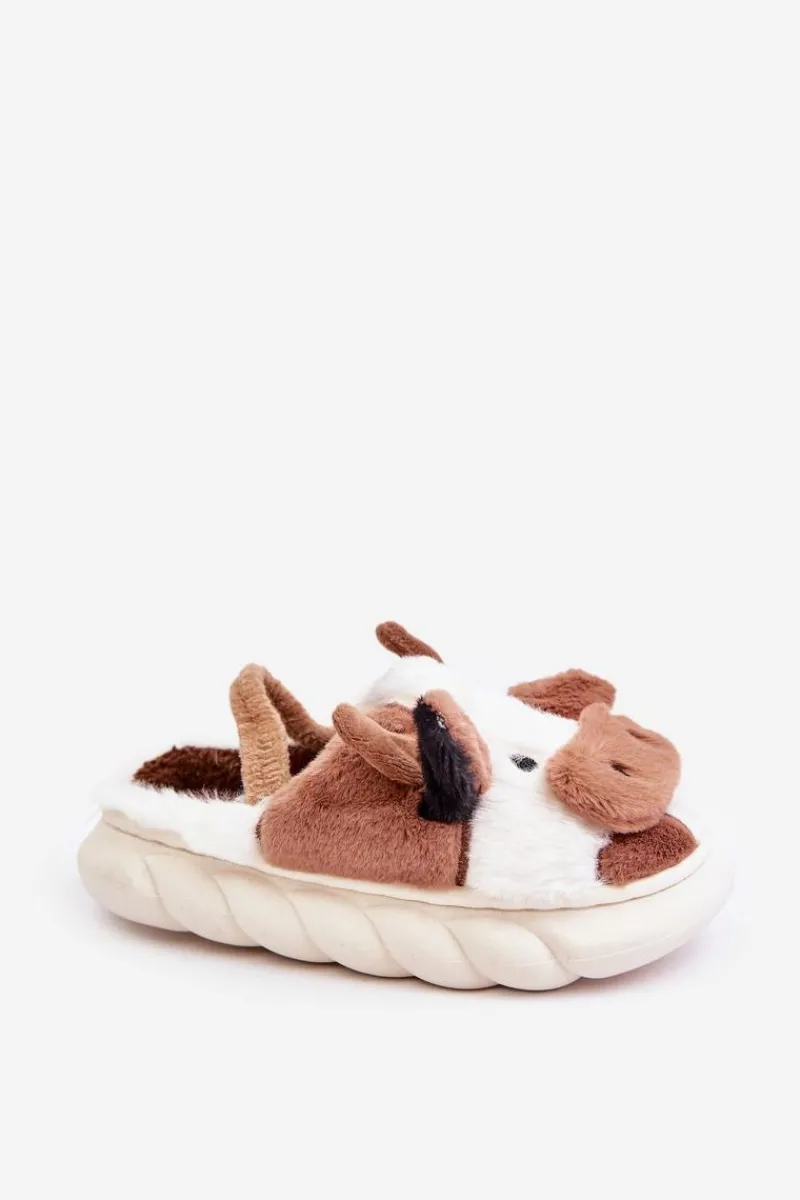 Discount Boto Dziecięce Futrzane Kapcie Z Motywem Krowy Brązowe Tamorrin