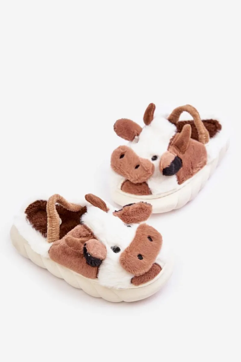 Discount Boto Dziecięce Futrzane Kapcie Z Motywem Krowy Brązowe Tamorrin