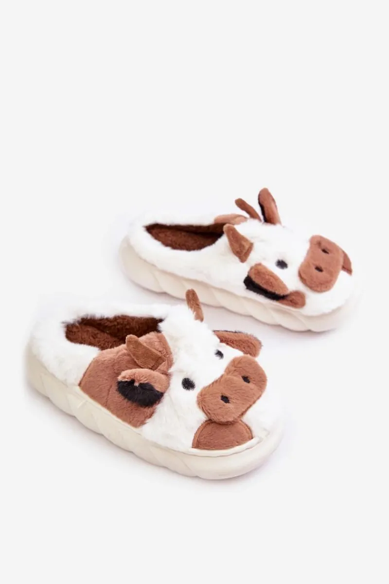 Discount Boto Dziecięce Futrzane Kapcie Z Motywem Krowy Brązowe Tamorrin