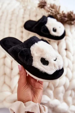 Hot Dziecięce Futrzane Wsuwane Papcie Czarne Alize Dzieci Dziewczęce