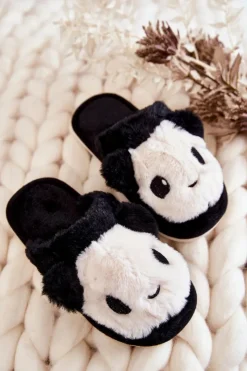 Hot Dziecięce Futrzane Wsuwane Papcie Czarne Alize Dzieci Dziewczęce