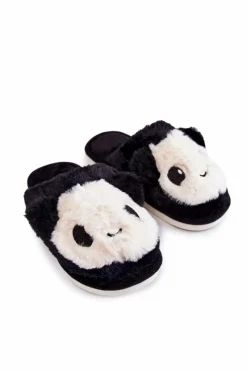 Hot Dziecięce Futrzane Wsuwane Papcie Czarne Alize Dzieci Dziewczęce