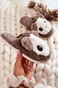 Best Dziecięce Futrzane Wsuwane Papcie Brązowe Alize Dzieci Dziewczęce