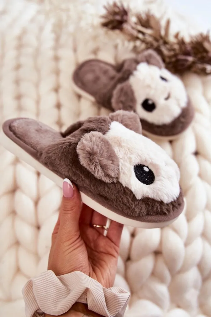 Best Dziecięce Futrzane Wsuwane Papcie Brązowe Alize Dzieci Dziewczęce