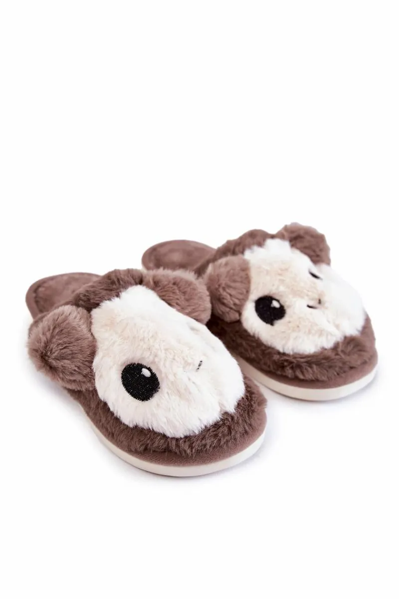 Best Dziecięce Futrzane Wsuwane Papcie Brązowe Alize Dzieci Dziewczęce