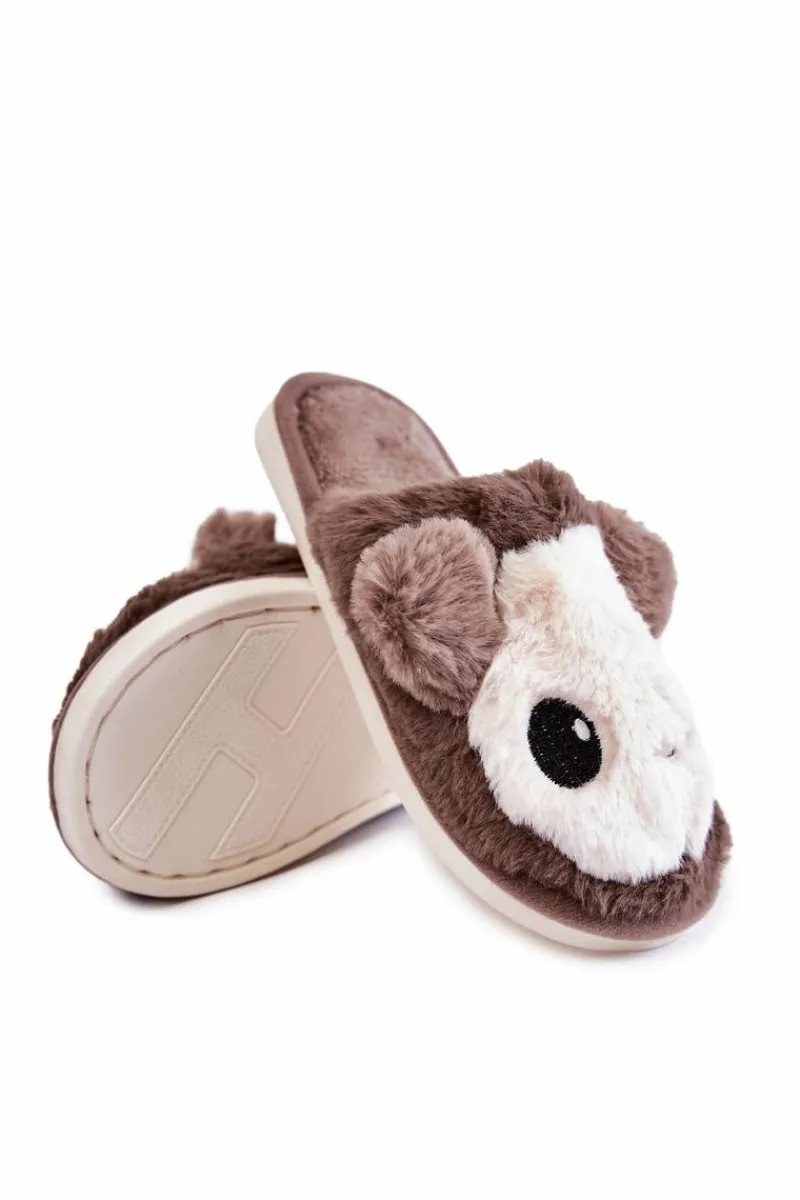 Best Dziecięce Futrzane Wsuwane Papcie Brązowe Alize Dzieci Dziewczęce