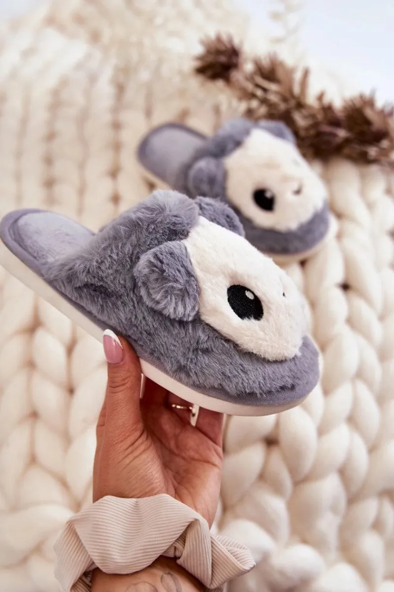 Outlet Boto Dziecięce Futrzane Wsuwane Papcie Szare Alize