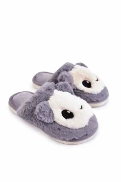 Outlet Boto Dziecięce Futrzane Wsuwane Papcie Szare Alize