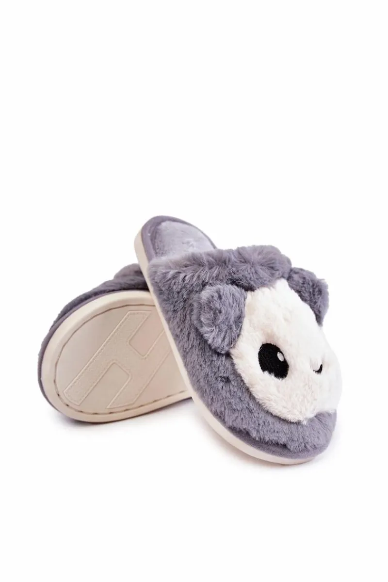 Outlet Boto Dziecięce Futrzane Wsuwane Papcie Szare Alize