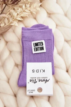 New Dziecięce Gładkie Skarpetki Z Naszywką Fioletowe Skarpetki|Skarpetki