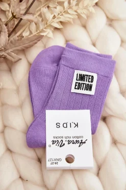 New Dziecięce Gładkie Skarpetki Z Naszywką Fioletowe Skarpetki|Skarpetki