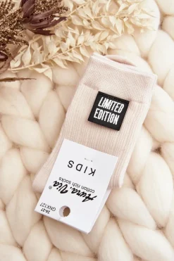 Skarpetki|Skarpetki>Aura.via Dziecięce Gładkie Skarpetki Z Naszywką Beżowe