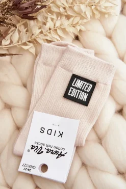 Skarpetki|Skarpetki>Aura.via Dziecięce Gładkie Skarpetki Z Naszywką Beżowe