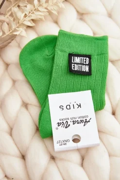 Skarpetki|Skarpetki>Aura.via Dziecięce Gładkie Skarpetki Z Naszywką Zielone