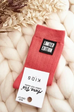 Best Aura.via Dziecięce Gładkie Skarpetki Z Naszywką Różowe Różowy