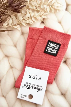 Best Aura.via Dziecięce Gładkie Skarpetki Z Naszywką Różowe Różowy