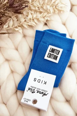 Hot Aura.via Dziecięce Gładkie Skarpetki Z Naszywką Niebieskie