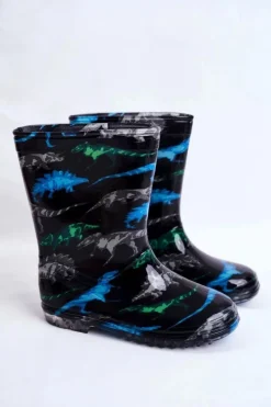 Clearance Dziecięce Gumowe Kalosze Czarne Dinozaur Dzieci Chłopięce|Dziewczęce