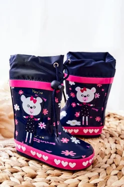 Boto Dziecięce Gumowe Kalosze Granatowe Miś Zinstina