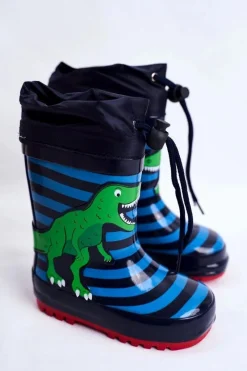 New Dziecięce Gumowe Kalosze Granatowe Dinozaur Mordeso Dzieci Chłopięce|Dziewczęce